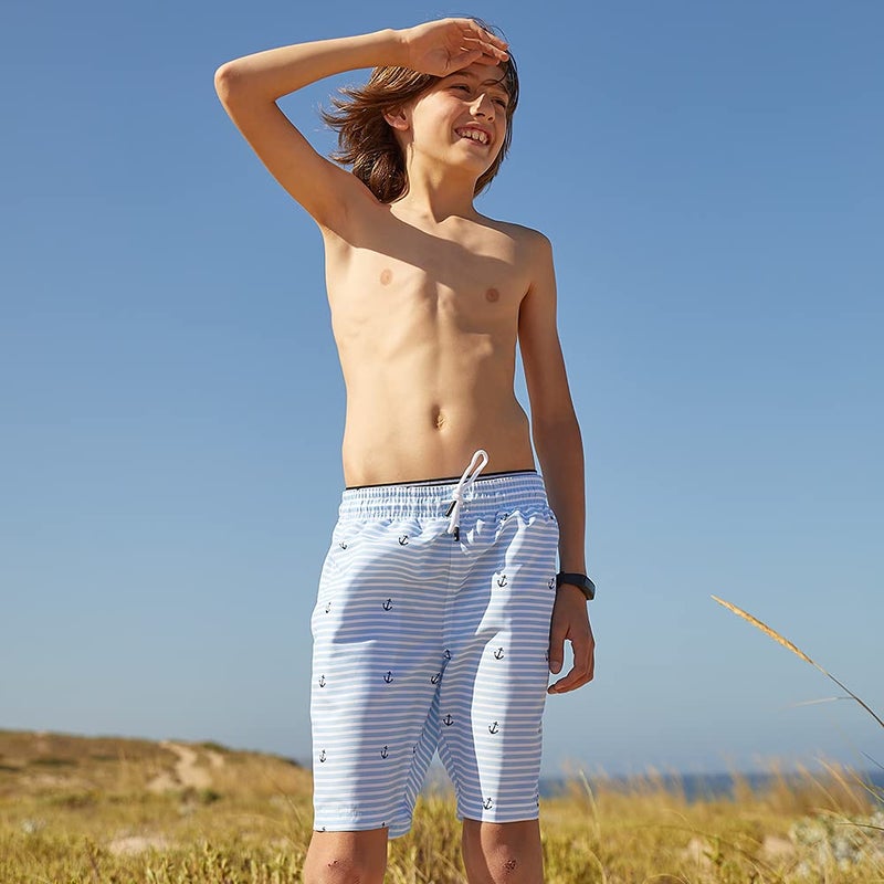 maamgic Swim Trunks Boys Quick Dry Toddler Bathing Suits for Kids Swimsuit Above The Knee Boys Swim Shorts Anchor WhiteBlue 3T - Image 2